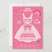 ピンクスパークルバースデーパーティー、ガールドレステーマ 招待状 (正面)