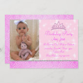 ピンクスパークルプリンセス誕生日招待状 招待状 (正面/裏面)