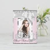 ピンクスパークルボウティアラ写真甘い16招待状 招待状 (スタンド正面)