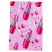 ピンクスパークルリップスティック恋人抱き枕 ミディアムペーパーバッグ (裏面)