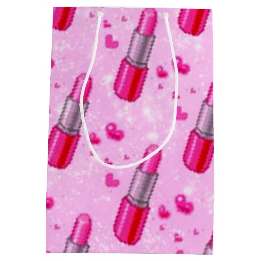 ピンクスパークルリップスティック恋人抱き枕 ミディアムペーパーバッグ (裏面)