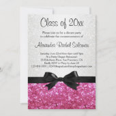 ピンクスパークルルックボウ卒業招待状 招待状 (正面)