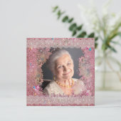 ピンクスパークル女性のピンクの写真84歳の誕生日パーティー 招待状 (スタンド正面)