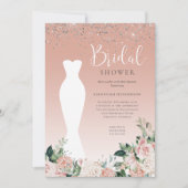 ピンクスパークル結婚フローラのドレスブライダルシャワー 招待状 (正面)