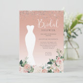 ピンクスパークル結婚フローラのドレスブライダルシャワー 招待状 (スタンド正面)
