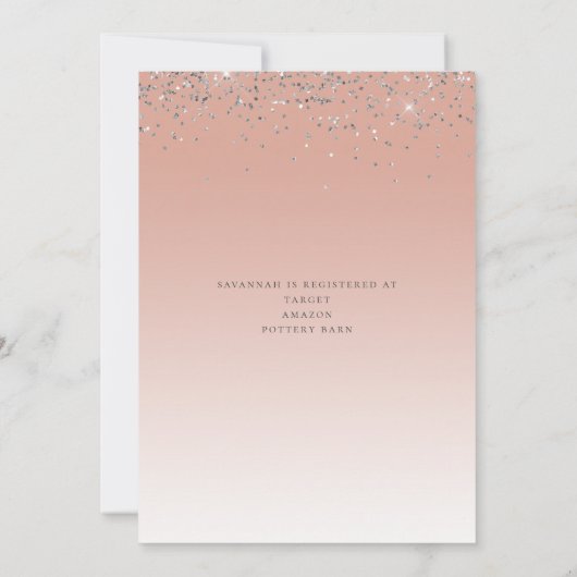 ピンクスパークル結婚フローラのドレスブライダルシャワー 招待状 (裏面)