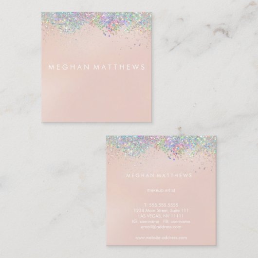 ピンクスパークル美しいスタイリストスクエアビジネスカード スクエア名刺 (正面/裏面)