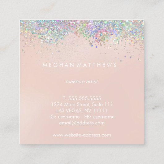 ピンクスパークル美しいスタイリストスクエアビジネスカード スクエア名刺 (裏面)