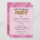 ピンクスパークル金ゴールドグリッター誕生日 招待状 (正面/裏面)