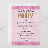 ピンクスパークル金ゴールドグリッター誕生日 招待状 (正面)