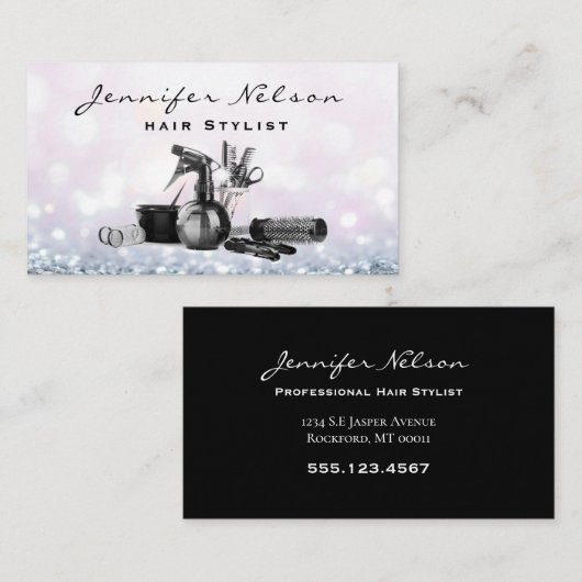 ピンクスパークル《写真》ぼけ味美容師サロンツール美しい 名刺 (正面/裏面)