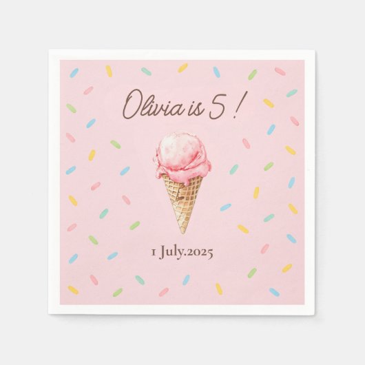 ピンクスパーソナライズされたプリングアイスクリーム誕生日 スタンダードカクテルナプキン (正面)