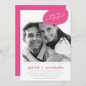 ピンクスピーチバブル婚約パーティ写真招待状 招待状 (正面/裏面)