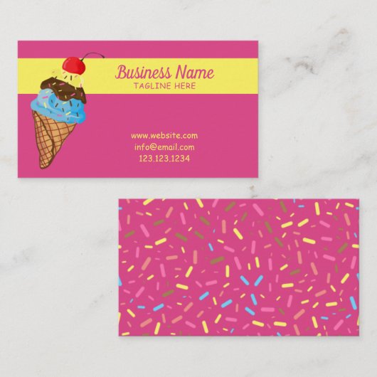 ピンクスプユニークリンクルズさくらんぼアイスクリームコーン 名刺 (正面/裏面)