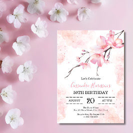 ピンクスプラッシュさくらんぼブロッサムフローラ誕生日 招待状