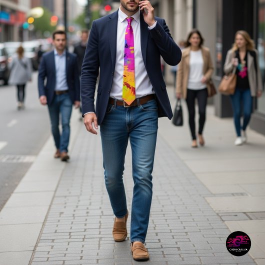 ピンクスプラッシュと抽象芸術の絵を描増加 ネクタイ