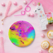 ピンクスプラッシュと抽象芸術の絵を描増加 ペーパープレート (パーティー)