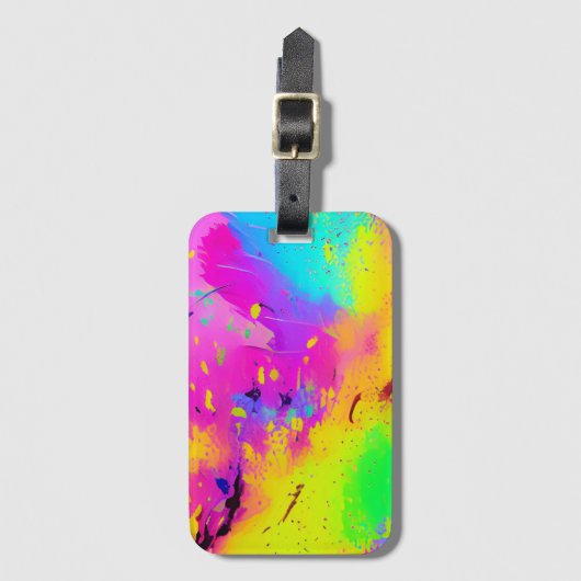 ピンクスプラッシュと抽象芸術の絵を描増加 ラゲッジタグ (正面縦)