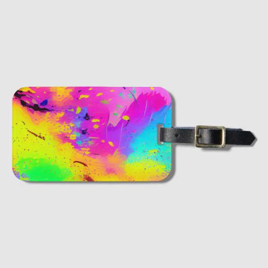 ピンクスプラッシュと抽象芸術の絵を描増加 ラゲッジタグ (正面横)