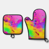 ピンクスプラッシュと抽象芸術の絵を描増加 鍋つかみ&鍋敷きセット (正面)