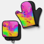 ピンクスプラッシュと抽象芸術の絵を描増加 鍋つかみ&鍋敷きセット (正面/裏面)