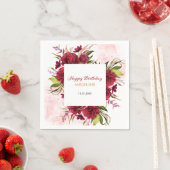 ピンクスプラッシュブルガンディダリアバラ誕生日 スタンダードカクテルナプキン (インサイチュ)