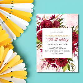 ピンクスプラッシュブルガンディダリアバラ誕生日 招待状