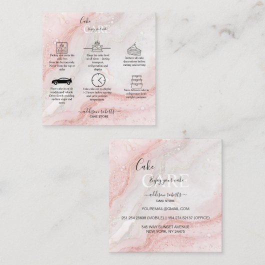 ピンクスプラッシュ液体グリッター大理石ケ気にーキ スクエア名刺 (正面/裏面)