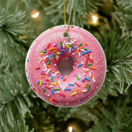 ピンクスプリンクルのクリスマスドーナツオーナメント セラミックオーナメント (ツリー)