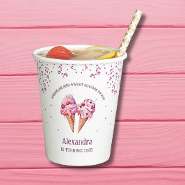 ピンクスプリンクルズガールアイスクリーム1st誕生日パーティー 紙コップ