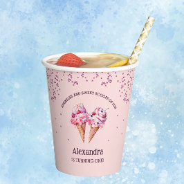 ピンクスプリンクルズガールアイスクリーム1st誕生日 紙コップ