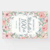 ピンクスプリングタイムフローラ緑の垂直誕生日 横断幕 (横)