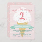 ピンクスプレッレスアイスクリーム誕生日招待状 招待状 (正面/裏面)