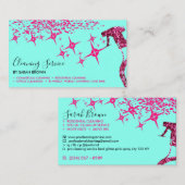 ピンクスプレーティール(緑がかった色)メイドクリーニングハウスきらめく 名刺 (正面/裏面)