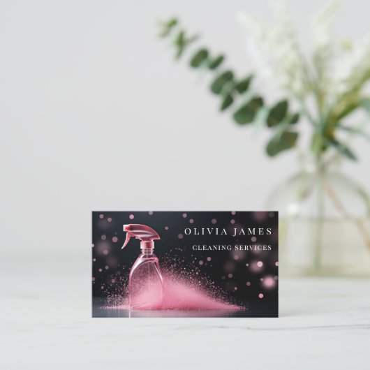 ピンクスプレー清掃サービスメイド 名刺 (スタンド正面)