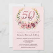 ピンクスペインののエレガントフローラ50th誕生日パーティー 招待状 (正面)