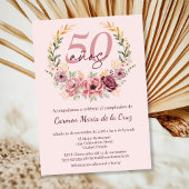 ピンクスペインののエレガントフローラ50th誕生日パーティー 招待状