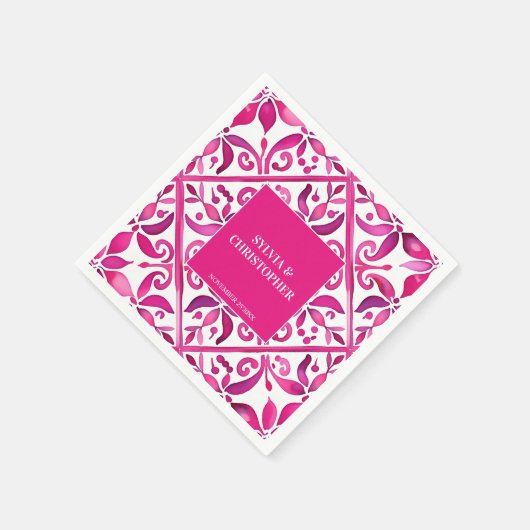 ピンクスペインののタ結婚ラベラのモノグラム スタンダードカクテルナプキン (角)