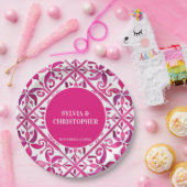 ピンクスペインののタ結婚ラベラのモノグラム ペーパープレート (パーティー)