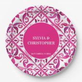 ピンクスペインののタ結婚ラベラのモノグラム ペーパープレート (正面)
