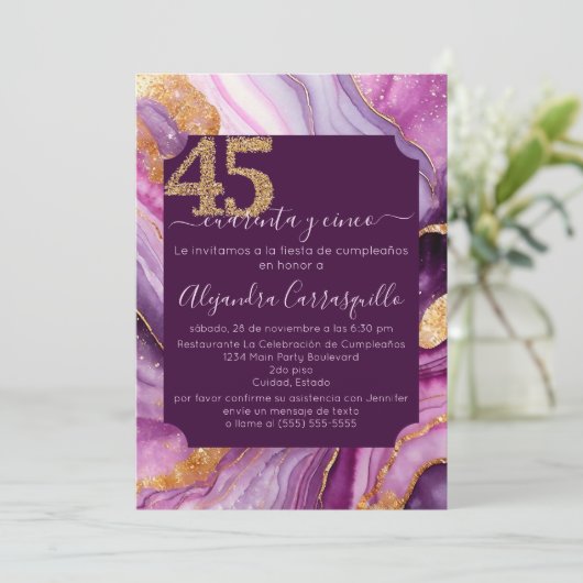 ピンクスペインのパープルアゲート45th誕生日パーティー 招待状 (スタンド正面)