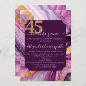 ピンクスペインのパープルアゲート45th誕生日パーティー 招待状 (正面/裏面)
