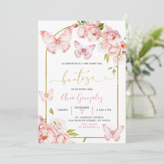 ピンクスペインのピーニーフローラバタフライガールバウティゾ 招待状 (スタンド正面)