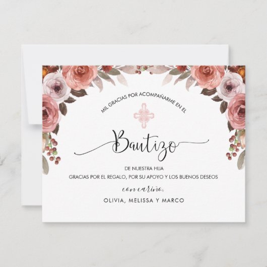 ピンクスペインのフローラガールズバプテスマ サンキューカード (正面)