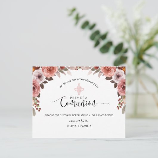 ピンクスペインのフローラガール第一聖餐式 サンキューカード (スタンド正面)