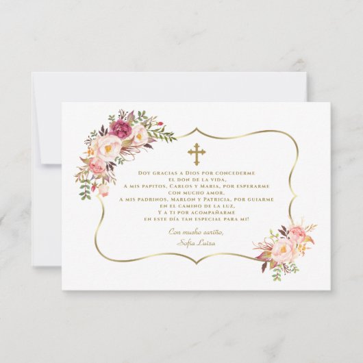 ピンクスペインのフローラグラシアスコンオルギオンバウティゾ サンキューカード (正面)