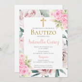 ピンクスペインのフローラ洗礼少女 招待状 (正面/裏面)