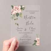 ピンクスペインのフローラ結婚ズ アクリル招待状 (インサイチュ (ポータブル))