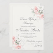 ピンクスペインのフローラ結婚ズ 招待状 (正面/裏面)