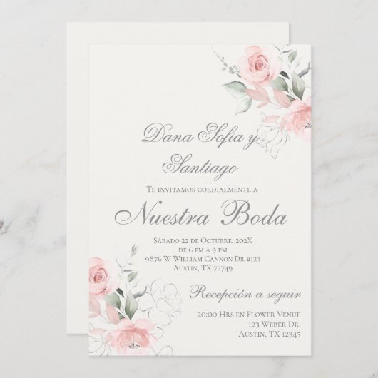 ピンクスペインのフローラ結婚ズ 招待状 (正面/裏面)